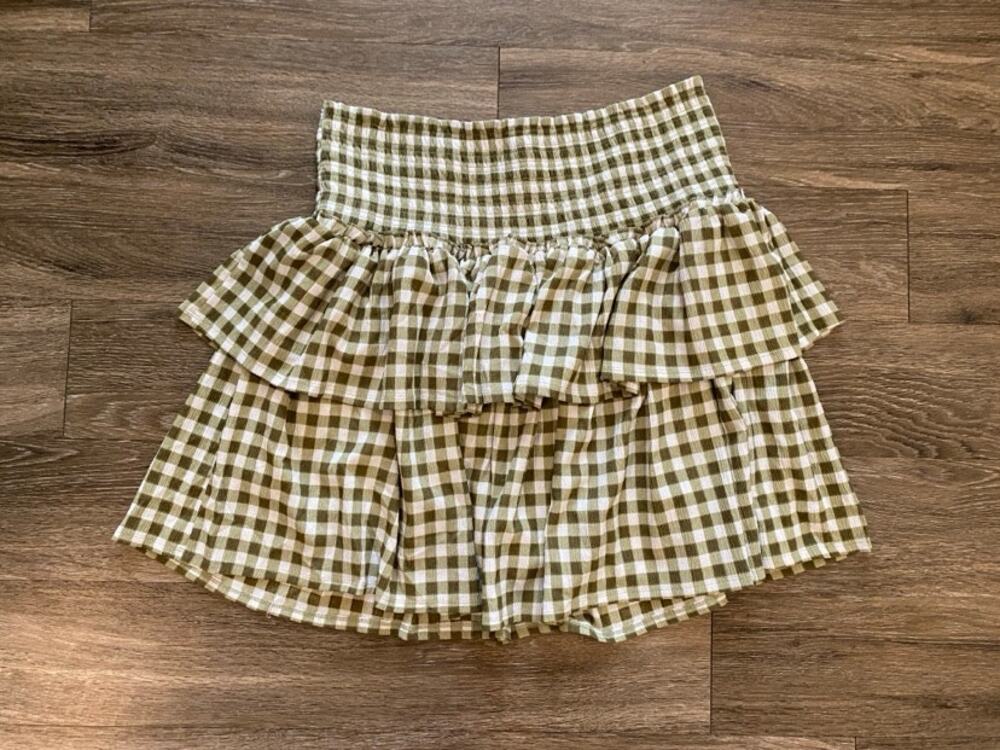 Cato Gingham Skort 18/20W Green Check Ruffle Smocked Cottagecore Fall Academia